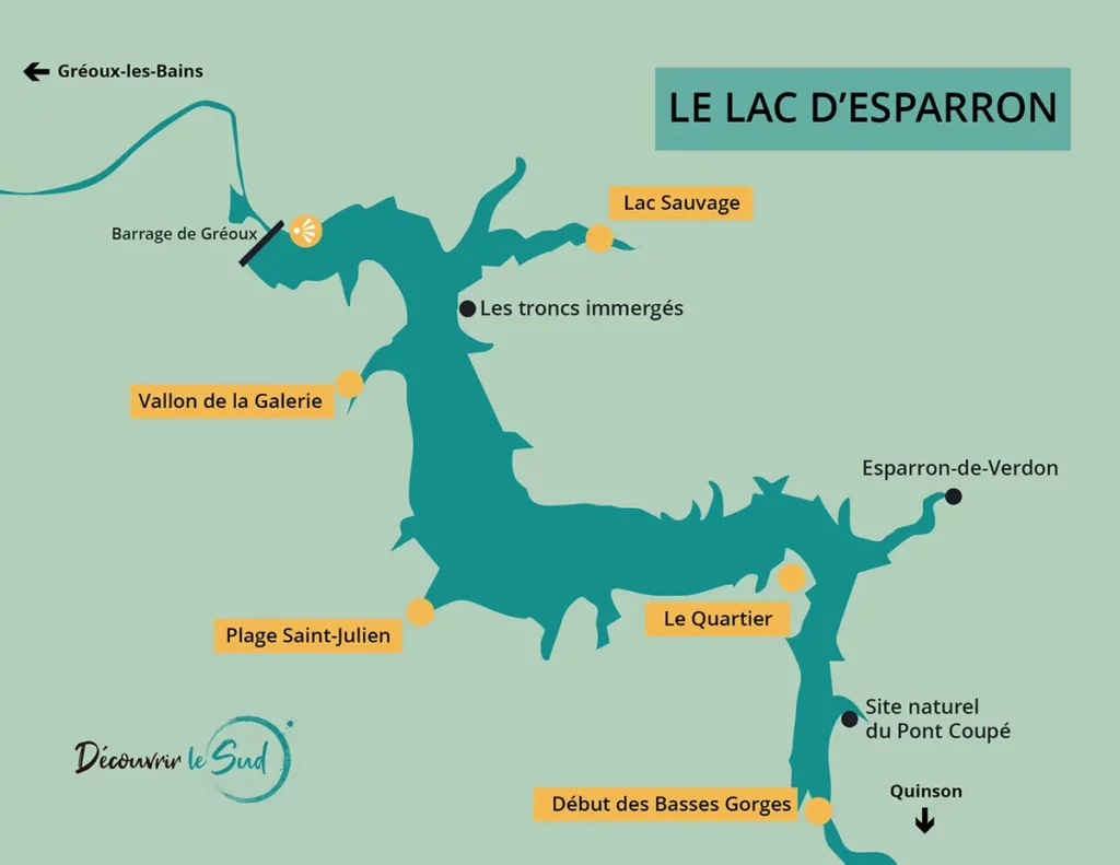 Le lac d'Esparron et ses différents points d'intérêt