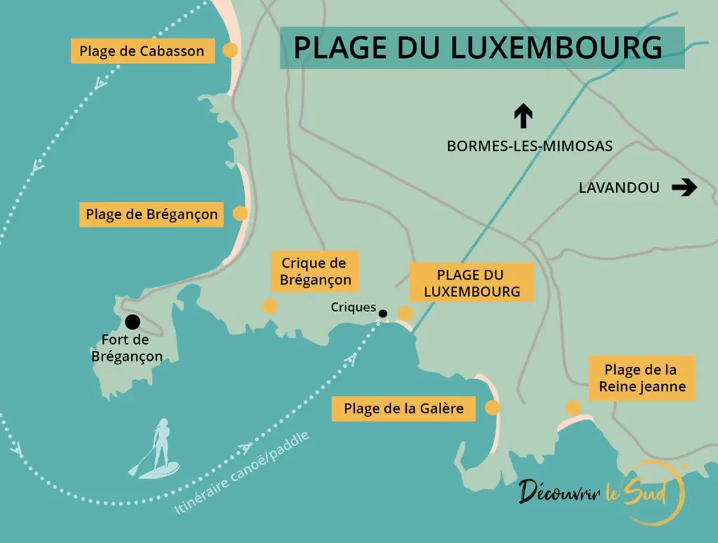 Carte de la plage du Luxembourg à Bormes-les-Mimosas